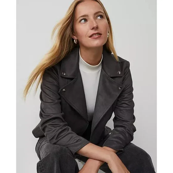 Ann Taylor Petite Faux Suede Moto Jacket MP - Picture 3 of 3